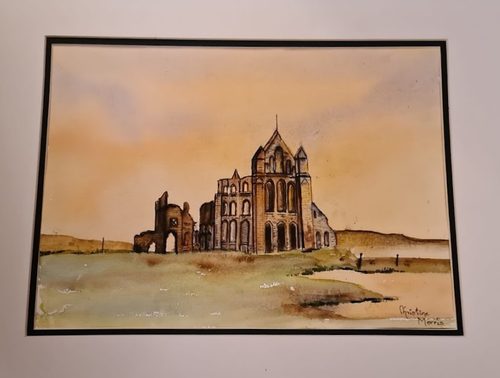 Christine M, Whitby Abbey, watercolour & ink pen.